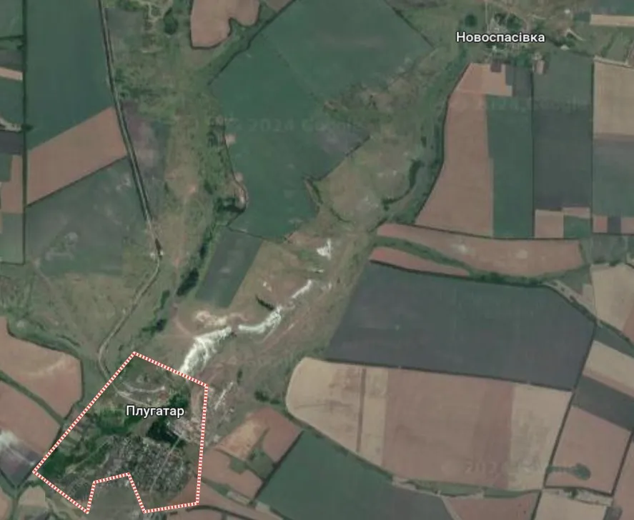 Новоспасівка та Плугатар на картах гугл