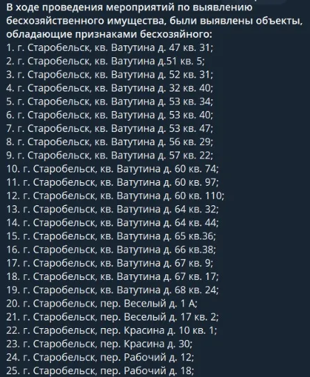 списки адрес Старобільськ