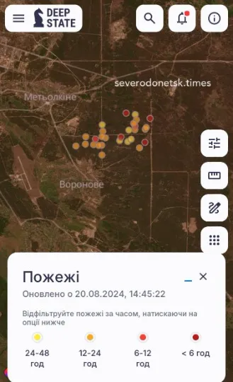 лісові пожежі біля окупованого Сєвєродонецька