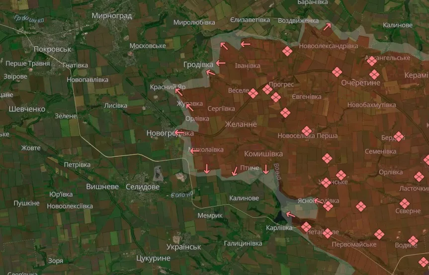 Карта бойових дій Покровський напрямок Торецьк Донеччина