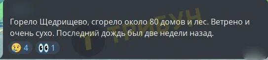 інформація про трагедію, яка розгортається в селищі. Лісова пожежа, яку ніхто не гасив, перекинулася