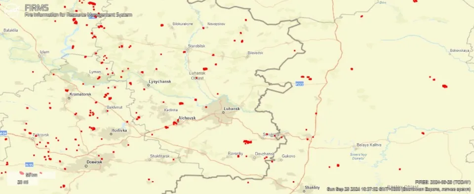 супутникова карта пожеж луганська область