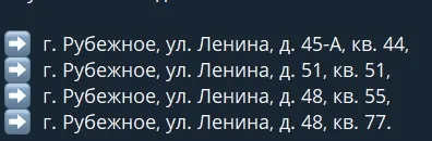 Список квартир Рубіжне вулиця Володимирська