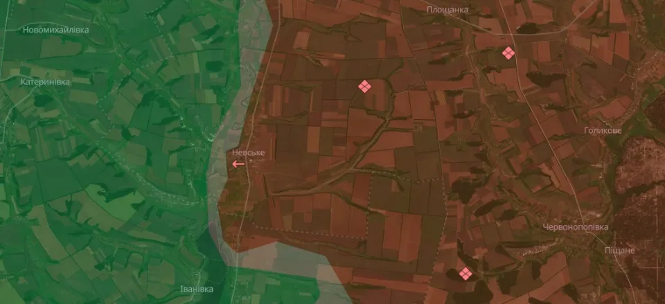 мапа бойових дій в районі Балки Журавки (на карті — Невське) станом на 24.10.2024 року: 