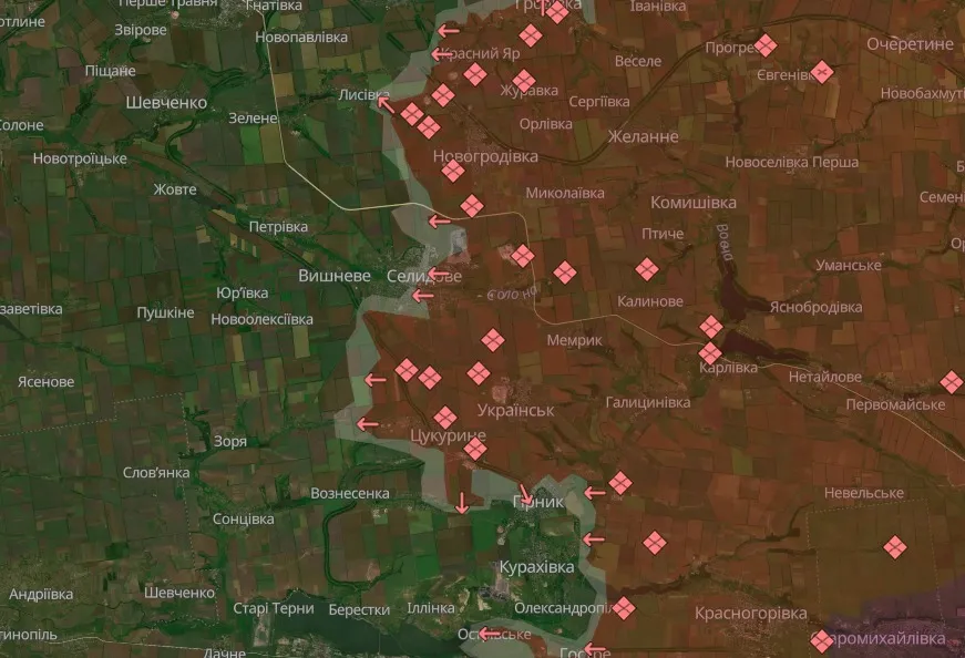 Мапа бойових дій станом на 24 жовтня 2024 року: