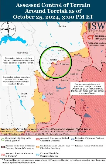 Торецьк, карта бойових дій