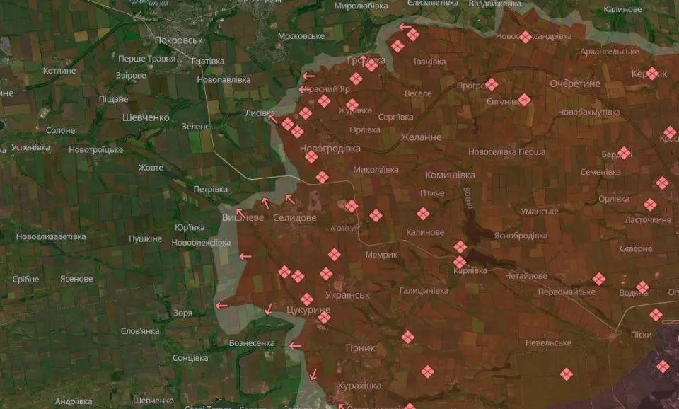 Карта бойових дій на Донеччині станом на 2 листопада 2024 року
