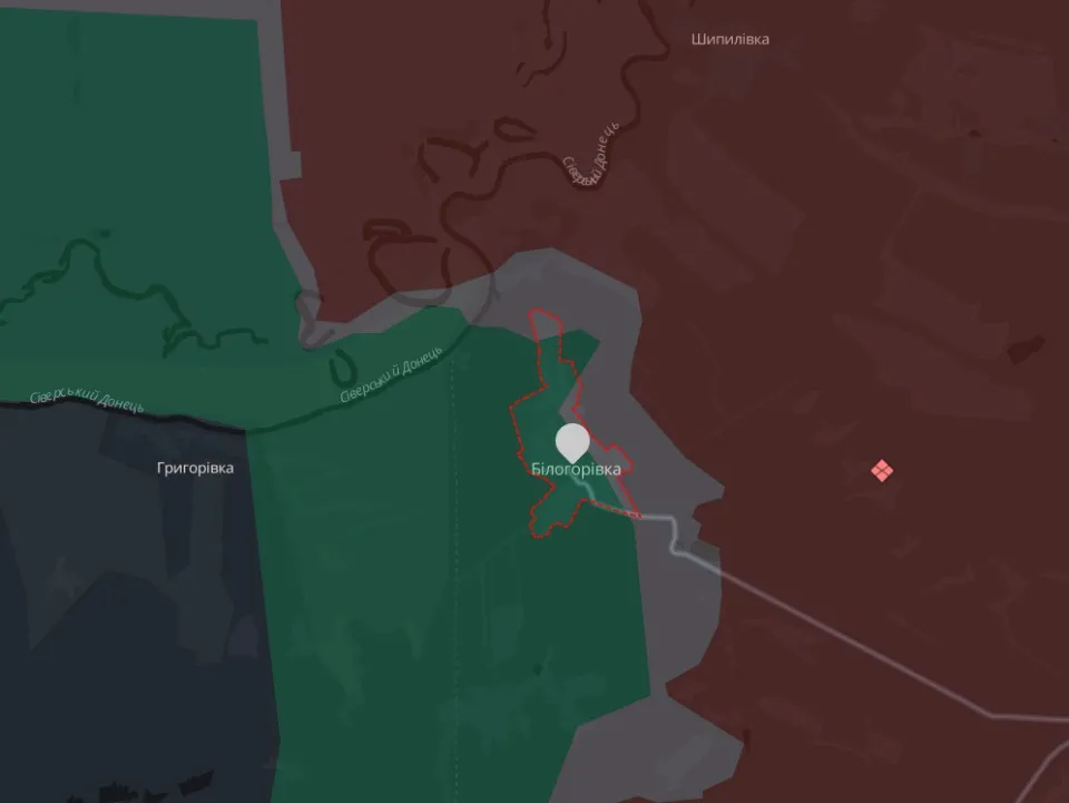 Скриншот мапи Deepstate станом на 28 листопада 2024 року, Білогорівка, Луганщина