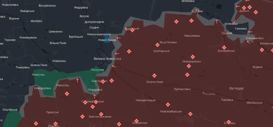 Мапа бойових дій станом на 9 грудня 2024 року