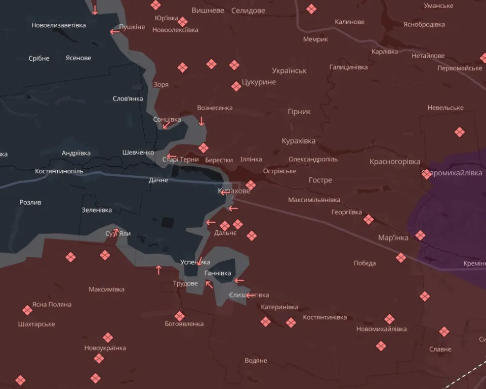 Мапа бойових дій станом на 12 грудня 2024 року: 