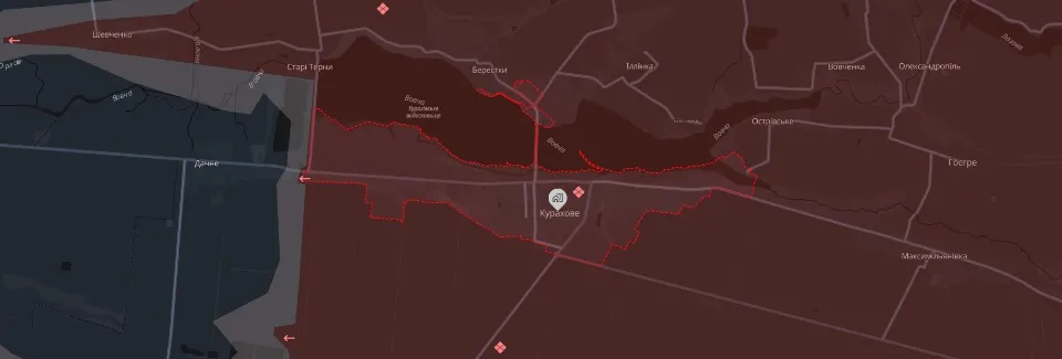 Курахове на карті бойових дій