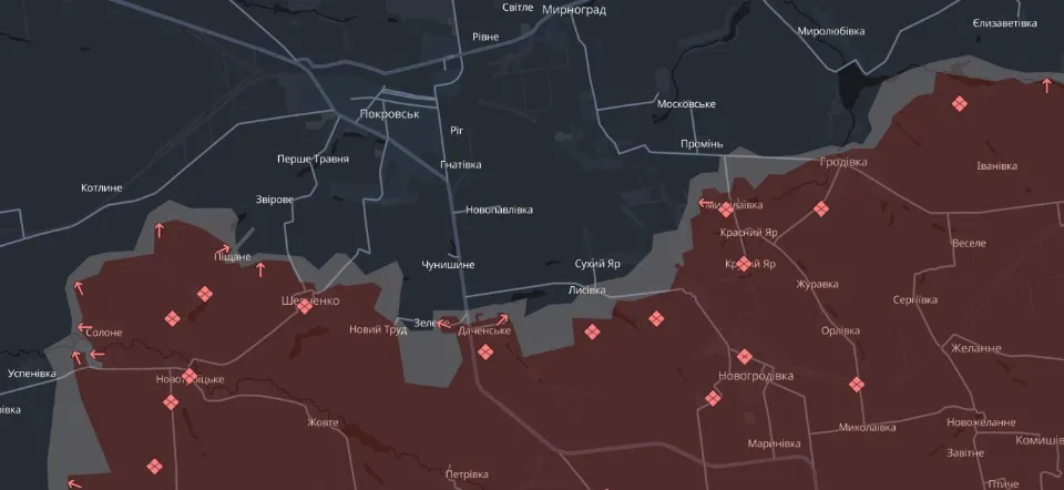Покровськ на карті бойових дій