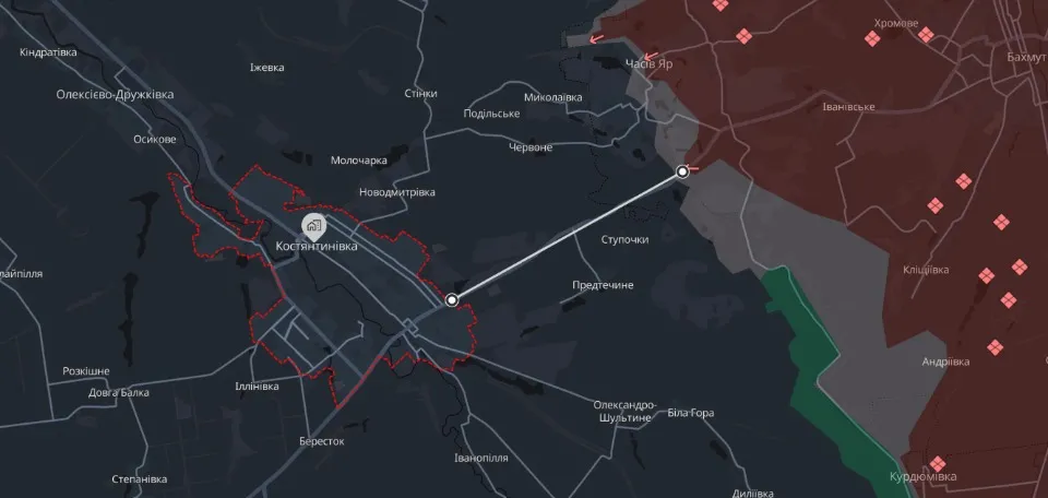 Костянтинівка на інтерактивній карті бойових дій Deepstate: