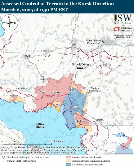 Карта бойових дій станом на 7 березня, Курська область
