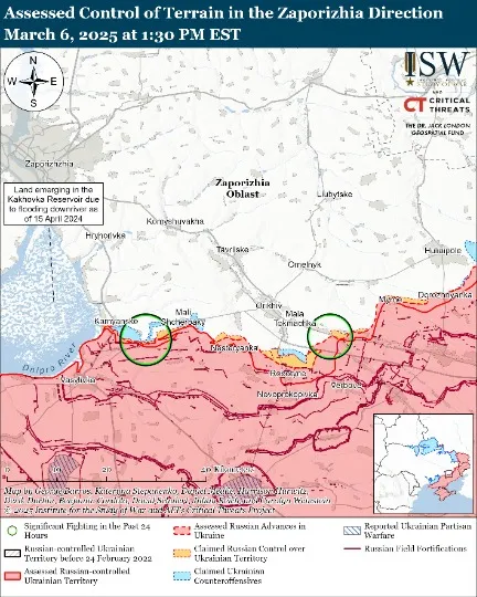 Карта бойових дій станом на 7 березня, Запорізька область